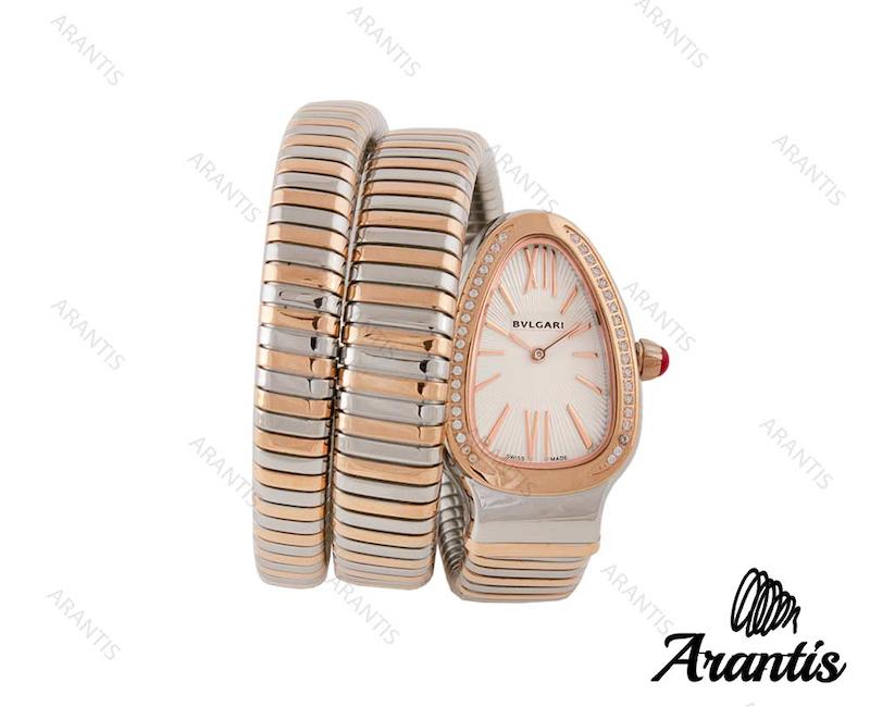 ساعت بولگاری ماری زنانه رزگلد نقره ای نگین دار w-9793