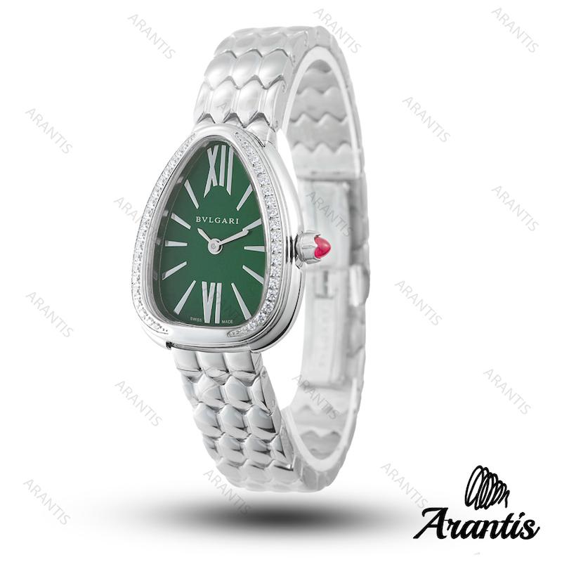 ساعت بولگاری زنانه ماری سیلور صفحه سبز نگین دار w-10283