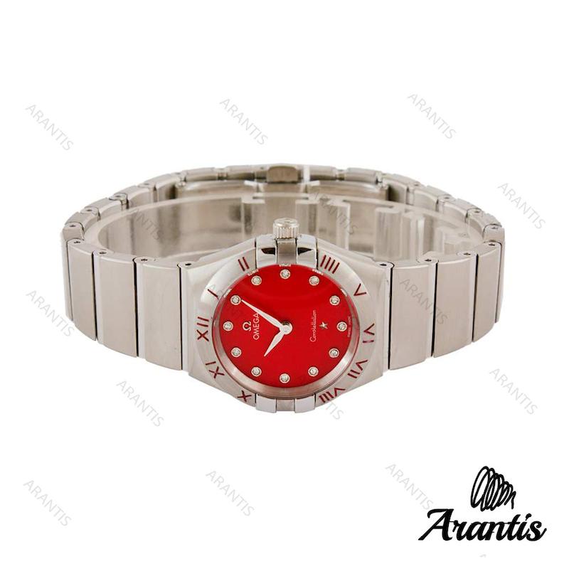 ساعت امگا کانسلیشن زنانه صفحه قرمز ایندکس نگین w-0325