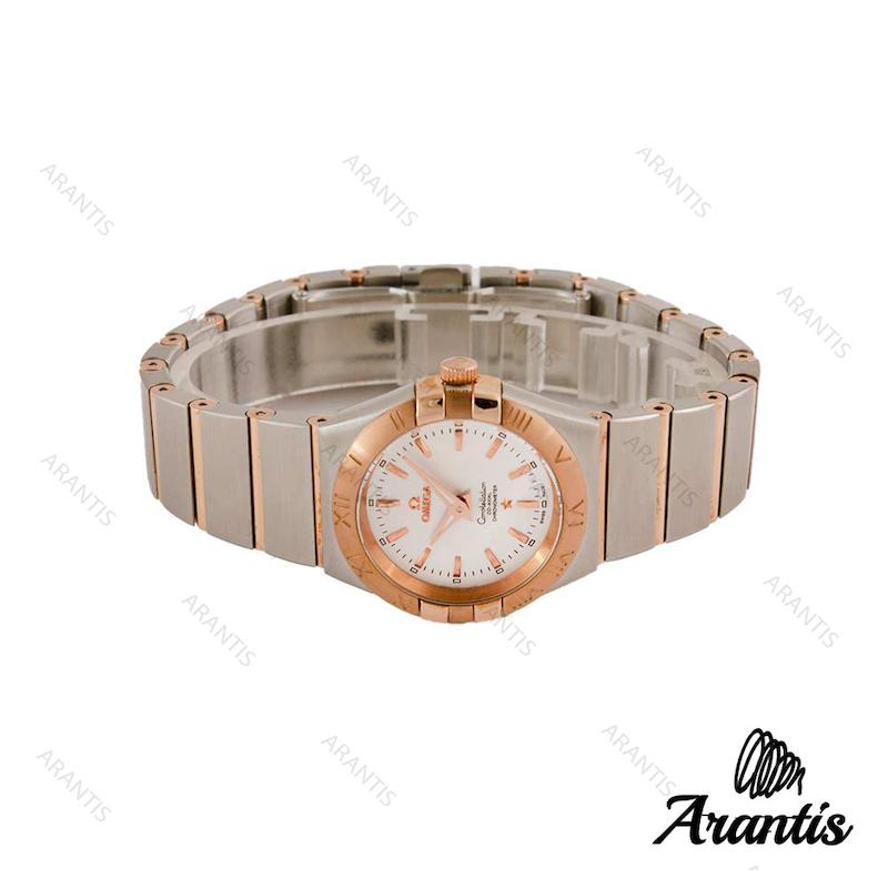 ساعت امگا کانسلیشن زنانه دورنگ رزگلد ایندکس خطی w-2615