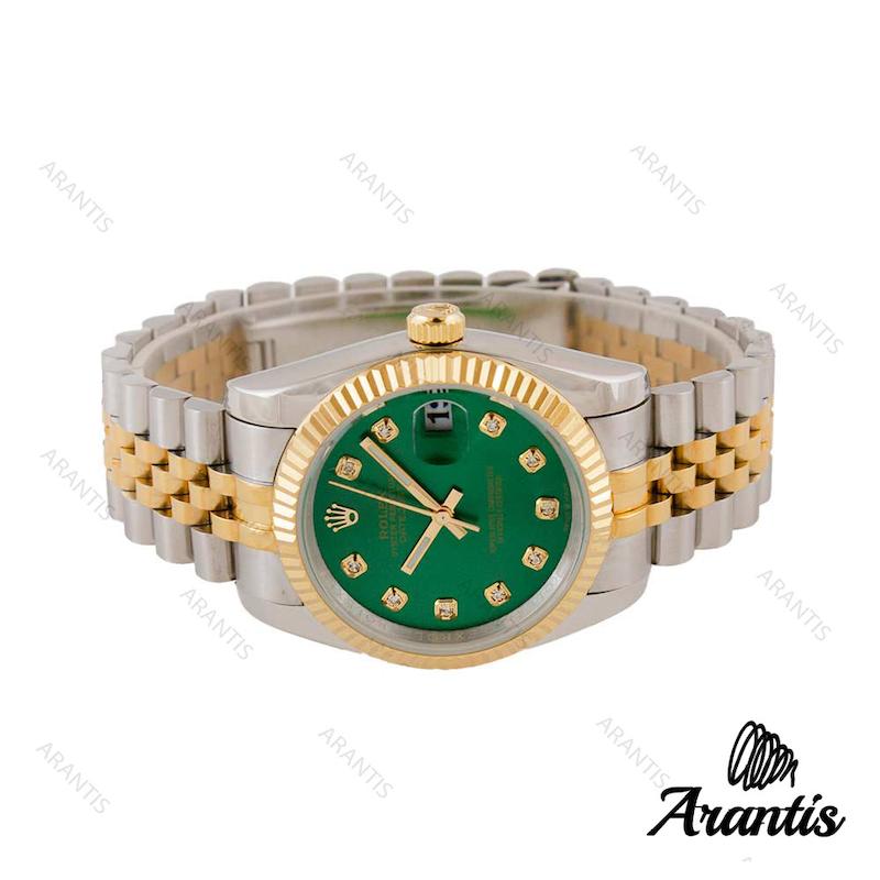 ساعت رولکس مردانه دورنگ طلایی صفحه سبز  m-0974