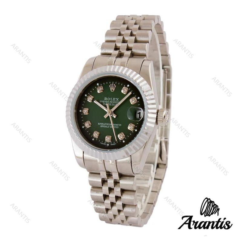 ساعت رولکس زنانه مدیوم استیل صفحه سبز مشکی w-3305