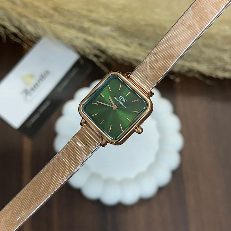 ساعت دنیل ولینگتون زنانه مربعی رزگلد سبز w-9014