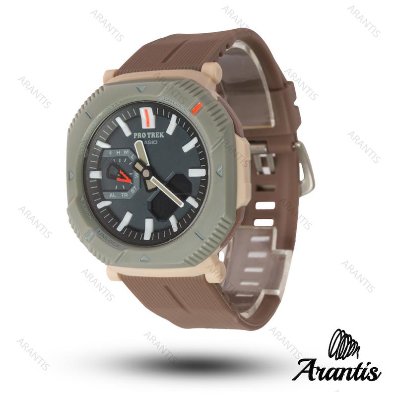 ساعت کاسیو پروترک protrek قهوه ای خاکی بند رابر مدل m-10262