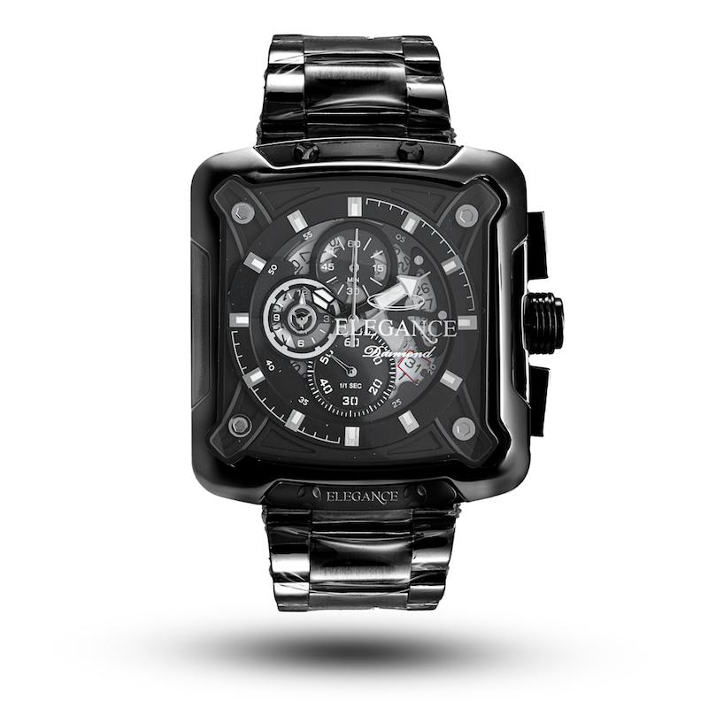 ساعت مردانه الگانس diamond تمام مشکی صفحه مستطیل m-10240