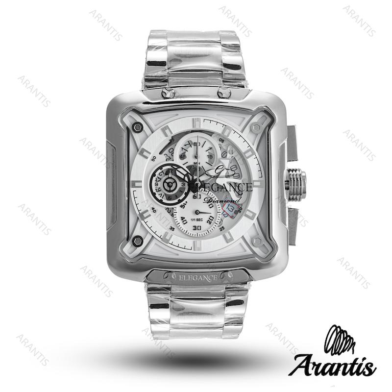 ساعت مردانه الگانس diamond سیلور صفحه سفید m-10241