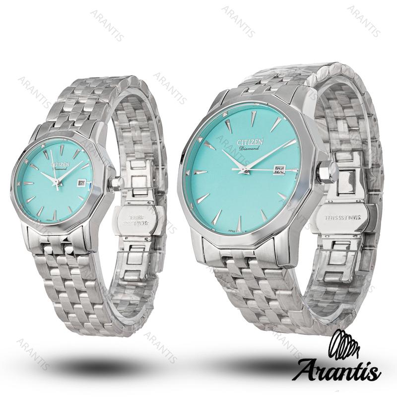 ساعت ست سیتیزن diamond نقره ای صفحه تیفانی s-10221