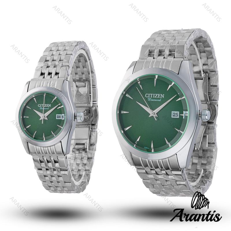 ساعت ست سیتیزن diamond سیلور صفحه سبز s-10216