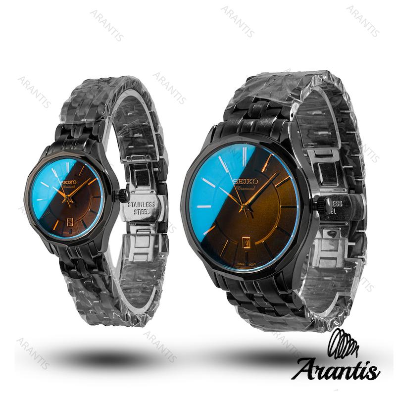 ساعت ست سیکو diamond مشکی صفحه قهوه ای s-10206