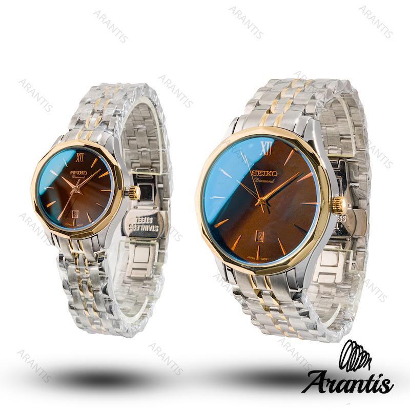 ساعت ست سیکو diamond سیلور طلایی صفحه قهوه ای s-10205