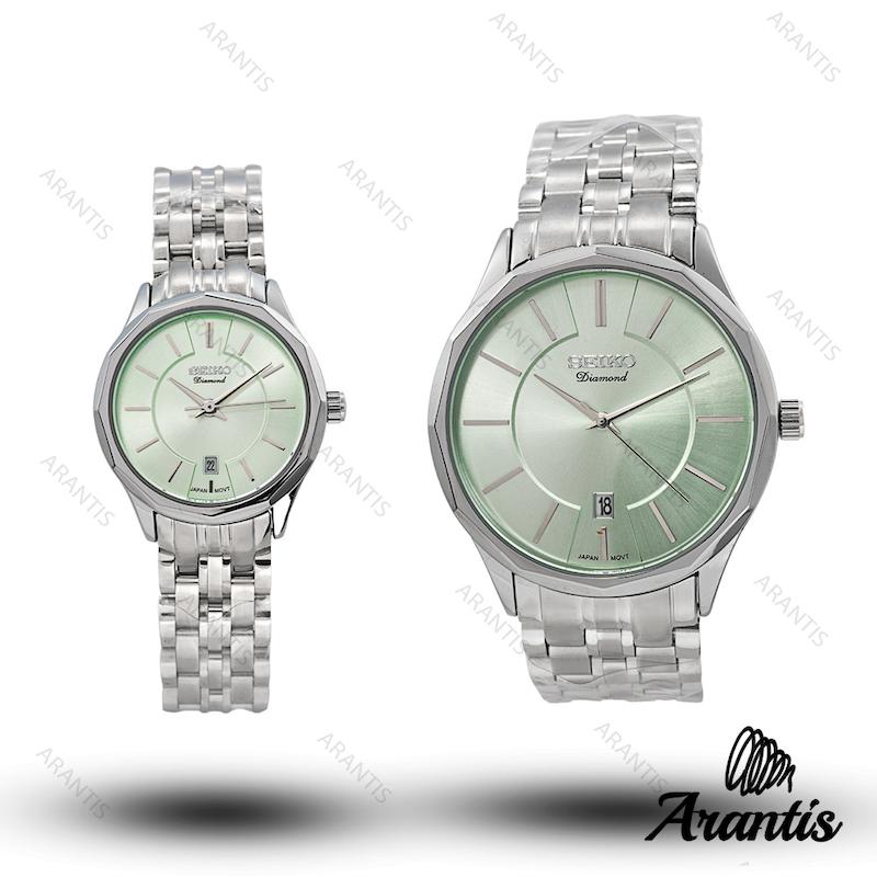 ساعت ست سیکو Diamond سیلور صفحه سبز s-10193