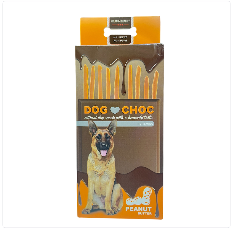 تشویقی شکلات میله ای Duvo dog choc طعم کره بادام زمینی 50 گرم