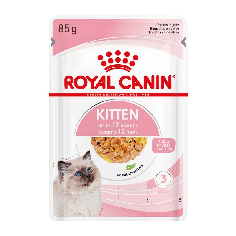 پوچ گربه Royal Canin (رویال کنین) مدل Kitten در ژله (Jelly) - مناسب ۲ تا ۱۲ ماه - ۸۵ گرمی - فرانسه