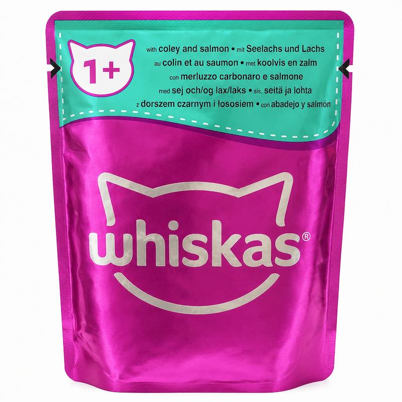 پوچ گربه Whiskas (ویسکاس) مدل Adult با طعم ماهی کولی و سالمون - ۸۵ گرمی - ترکیه