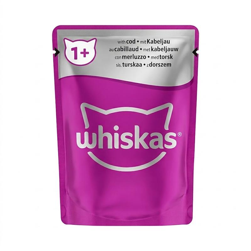 پوچ گربه Whiskas (ویسکاس) مدل Adult با طعم ماهی کاد - ۸۵ گرمی - ترکیه