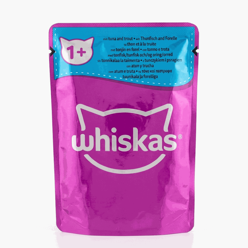 پوچ گربه Whiskas (ویسکاس) بالای یک سال با طعم ماهی تن و قزل‌آلا - ۸۵ گرمی - ترکیه