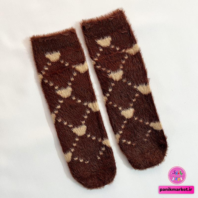 جوراب ساقدار زمستانی پشمی موهر طرح قلب‌های شطرنجی – مدل فانتزی و گرم coco&hanna 🐻