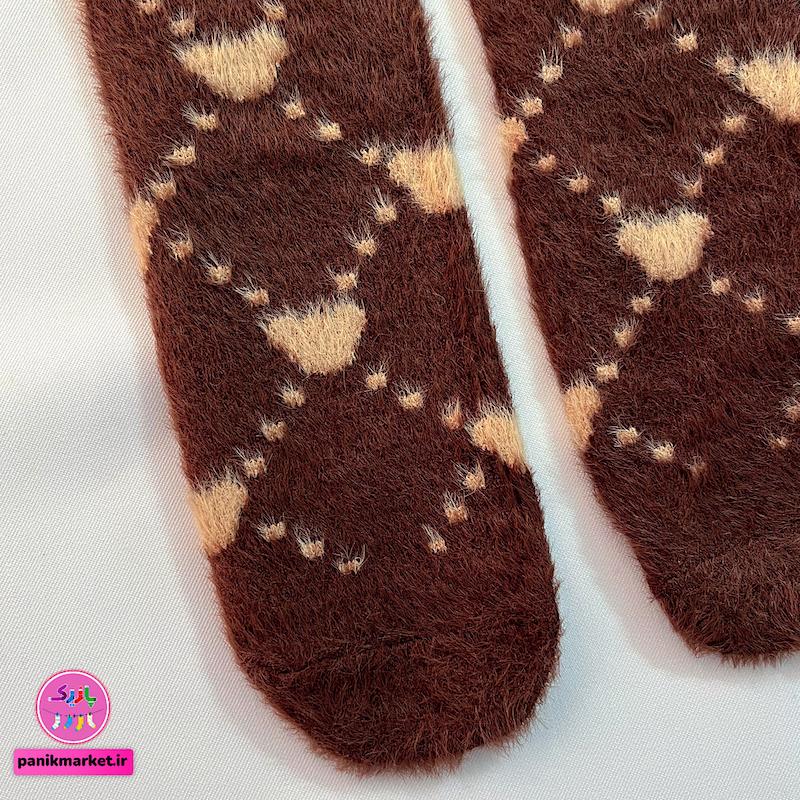 جوراب ساقدار زمستانی پشمی موهر طرح قلب‌های شطرنجی – مدل فانتزی و گرم coco&hanna 🐻