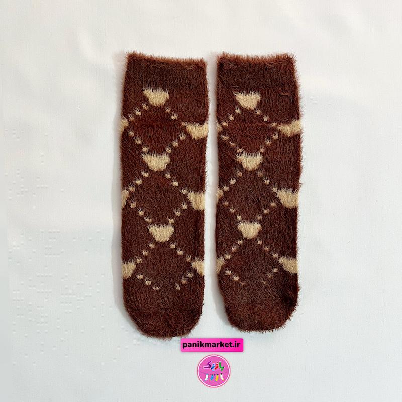 جوراب ساقدار زمستانی پشمی موهر طرح قلب‌های شطرنجی – مدل فانتزی و گرم coco&hanna 🐻