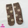 جوراب ساقدار زمستانی پشمی موهر طرح خرس کرم و نقطه‌ای قهوه‌ای coco&hanna