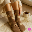 جوراب ساقدار زمستانی پشمی موهر طرح خرس کرم و نقطه‌ای قهوه‌ای coco&hanna