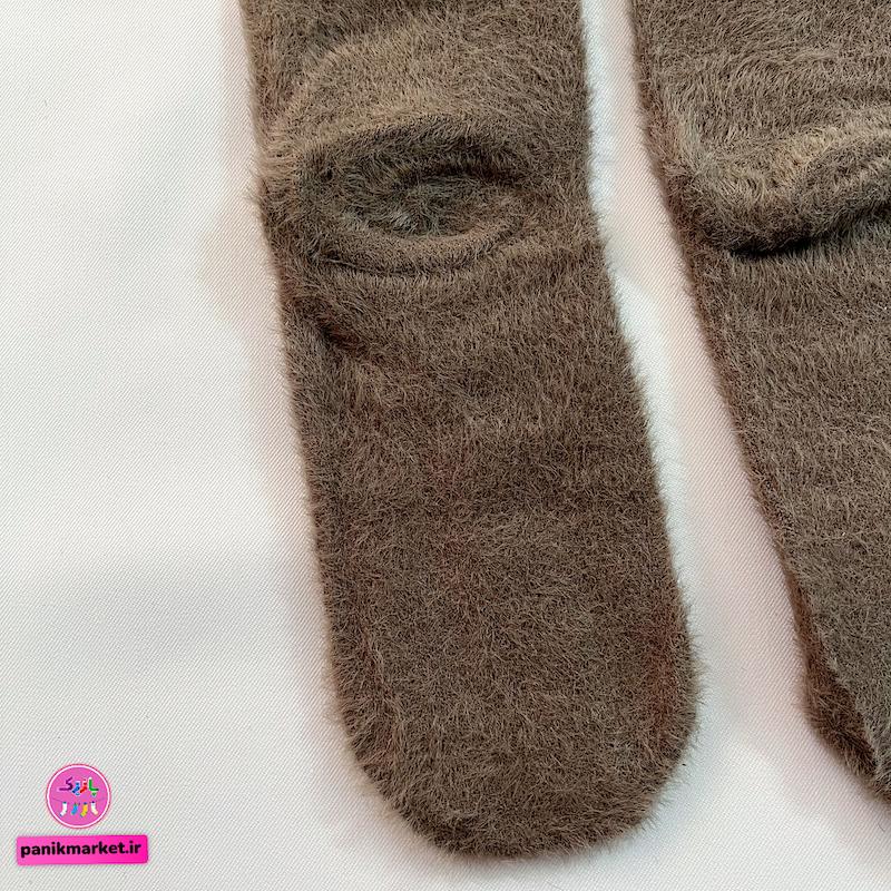 جوراب ساقدار زمستانی پشمی موهر طرح خرس کرم و نقطه‌ای قهوه‌ای coco&hanna