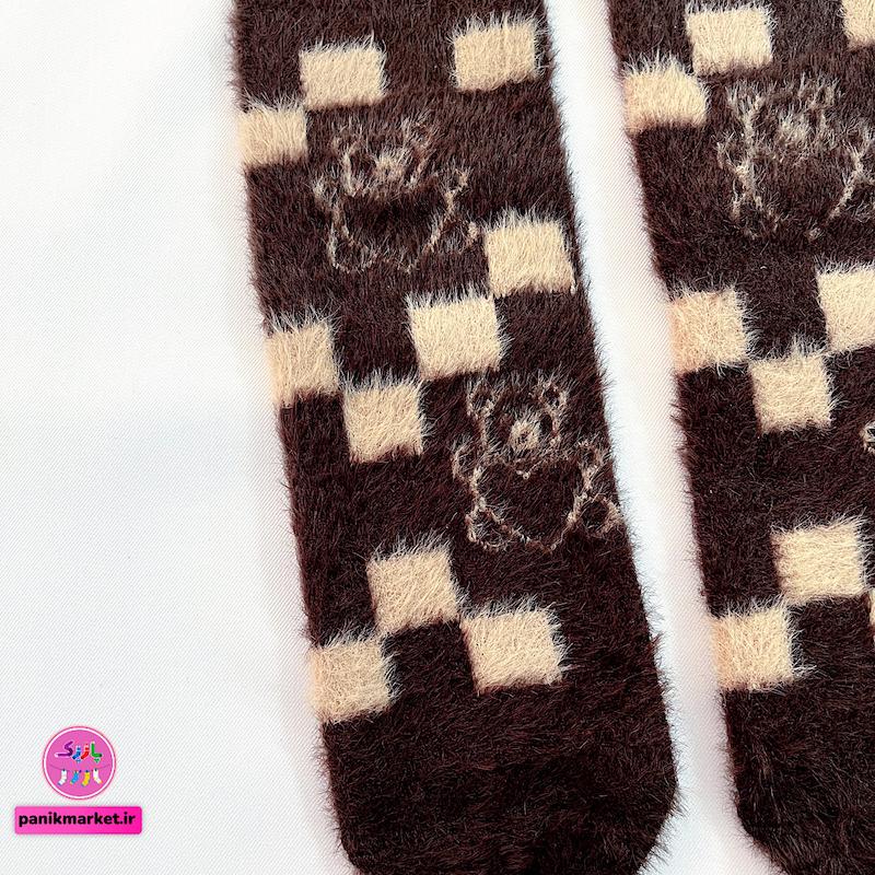 جوراب ساقدار زمستانی پشمی موهر coco&hanna طرح خرس چهارخانه کلاسیک (Checkered Teddy) | گرم، لطیف و فانتزی برای زمستان