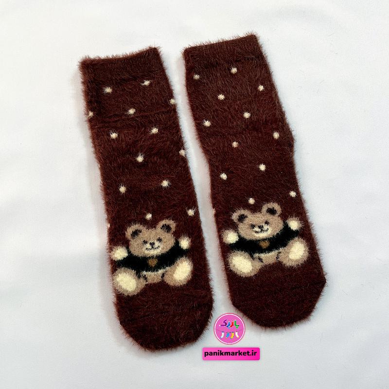جوراب ساقدار زمستانی پشمی موهر coco&hanna طرح خرس خندان خال‌خالی (Smiley Dot Bear) | نرم، گرم و فانتزی برای روزهای سرد