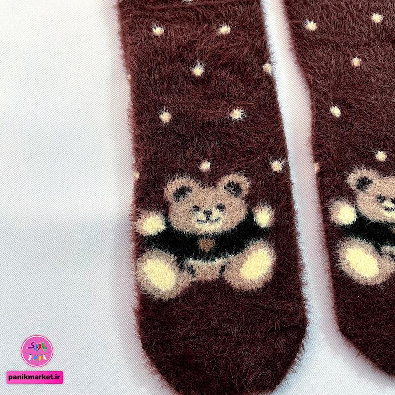 جوراب ساقدار زمستانی پشمی موهر coco&hanna طرح خرس خندان خال‌خالی (Smiley Dot Bear) | نرم، گرم و فانتزی برای روزهای سرد