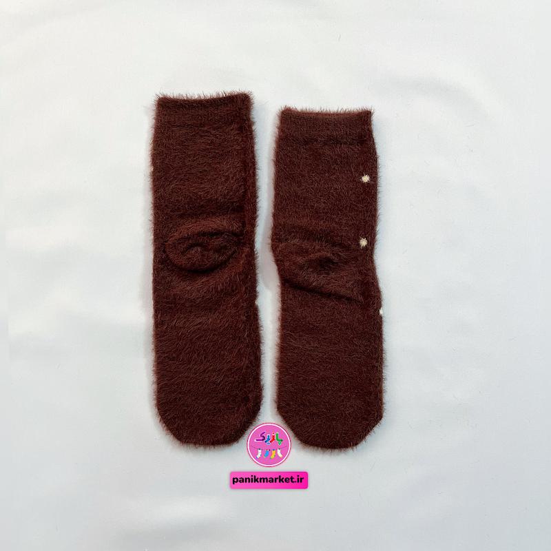 جوراب ساقدار زمستانی پشمی موهر coco&hanna طرح خرس خندان خال‌خالی (Smiley Dot Bear) | نرم، گرم و فانتزی برای روزهای سرد