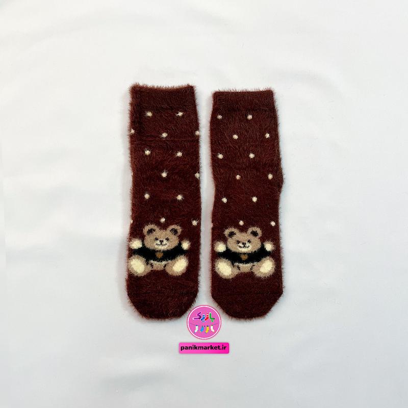 جوراب ساقدار زمستانی پشمی موهر coco&hanna طرح خرس خندان خال‌خالی (Smiley Dot Bear) | نرم، گرم و فانتزی برای روزهای سرد