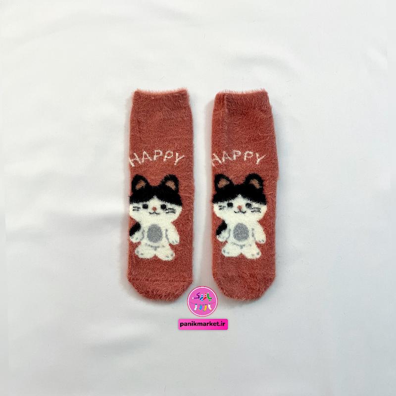 جوراب ساقدار زمستانی پشمی موهر coco&hanna طرح گربه‌ی خوشحال (Happy Cat) | فانتزی، نرم و گرم 😻