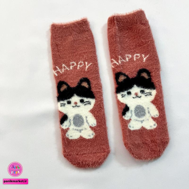 جوراب ساقدار زمستانی پشمی موهر coco&hanna طرح گربه‌ی خوشحال (Happy Cat) | فانتزی، نرم و گرم 😻