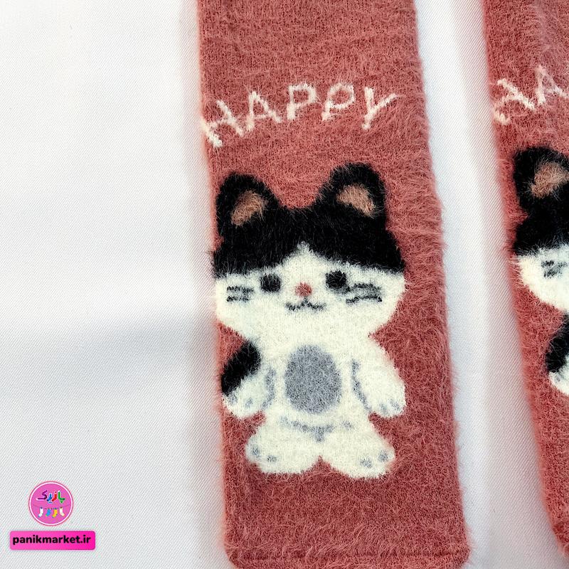 جوراب ساقدار زمستانی پشمی موهر coco&hanna طرح گربه‌ی خوشحال (Happy Cat) | فانتزی، نرم و گرم 😻