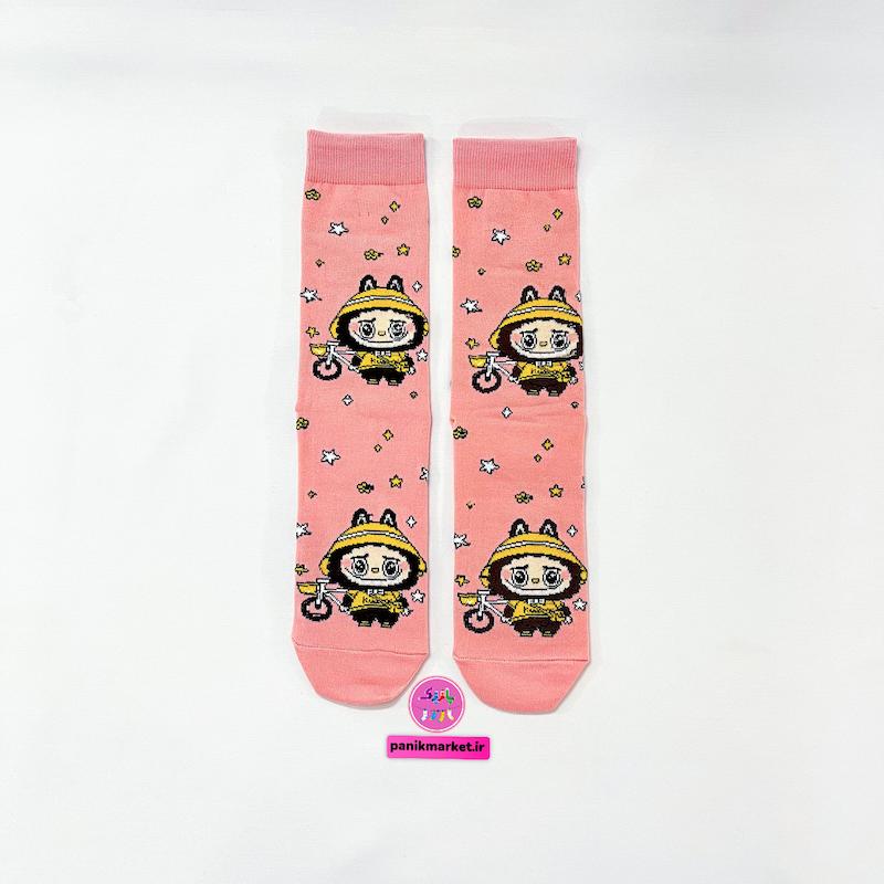 جوراب ساقدار طرح لبوبو دوچرخه سوار 🚲