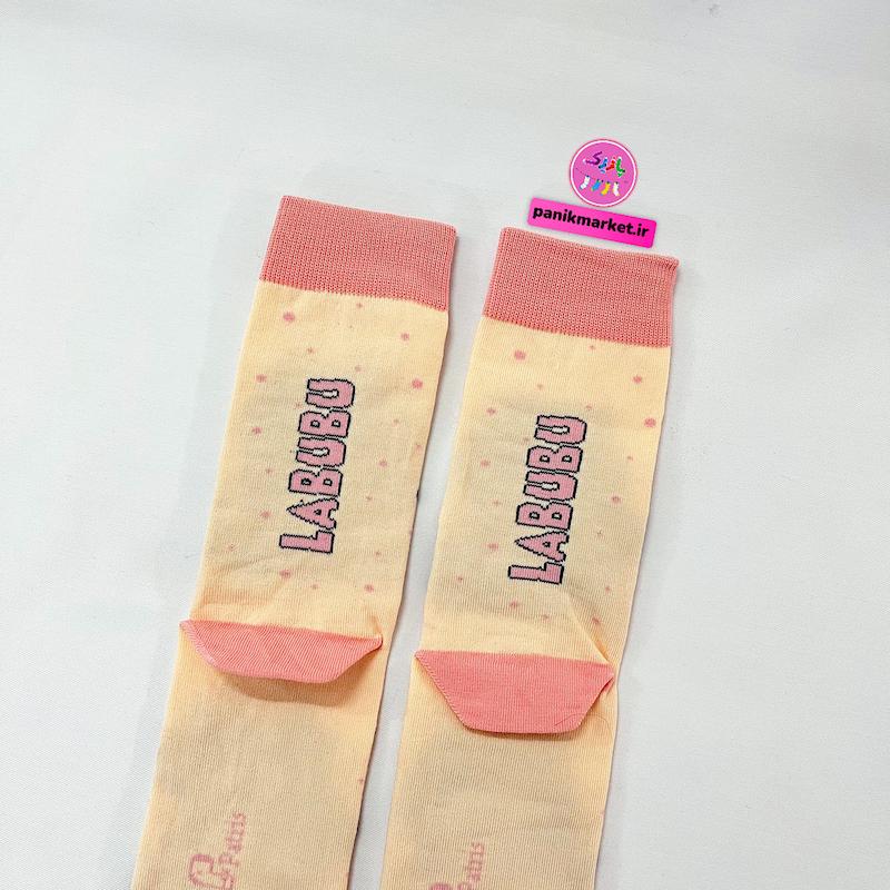 جوراب ساقدار سوپر پنبه نانو فانتزی طرح عروسک لبوبو صورتی (Labubu Pink) برند پاتریس - رنگ کرم-صورتی و طرح‌های ملوس دخترانه 😈
