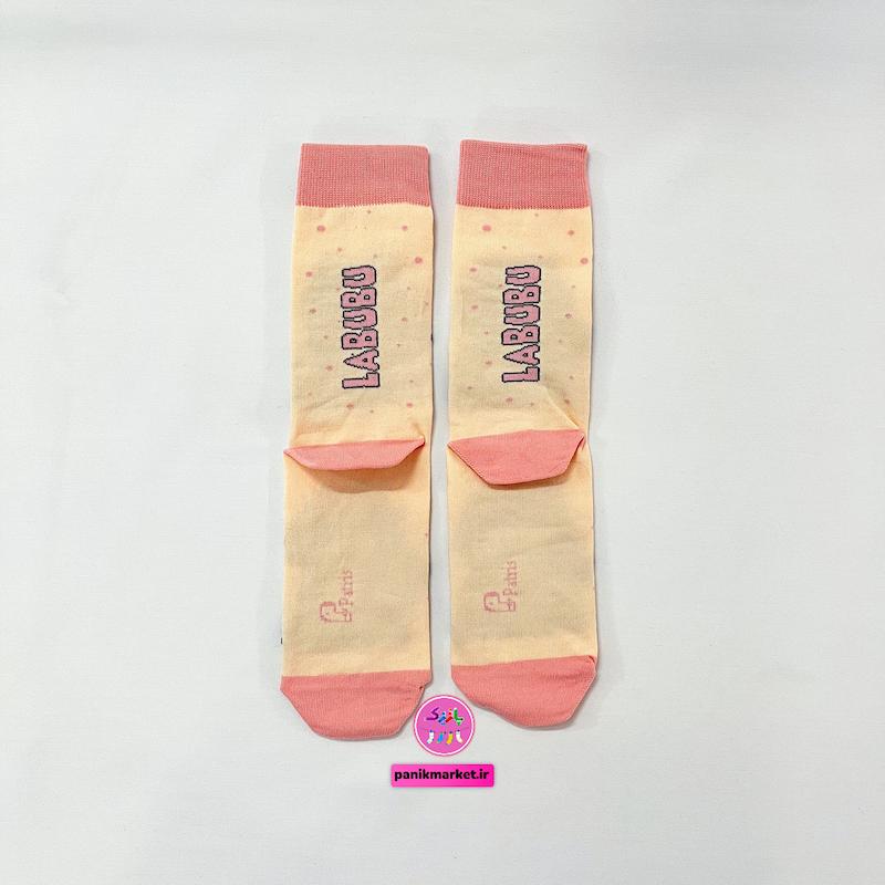 جوراب ساقدار سوپر پنبه نانو فانتزی طرح عروسک لبوبو صورتی (Labubu Pink) برند پاتریس - رنگ کرم-صورتی و طرح‌های ملوس دخترانه 😈