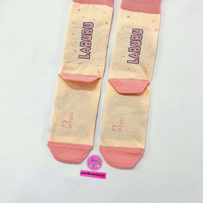 جوراب ساقدار سوپر پنبه نانو فانتزی طرح عروسک لبوبو صورتی (Labubu Pink) برند پاتریس - رنگ کرم-صورتی و طرح‌های ملوس دخترانه 😈