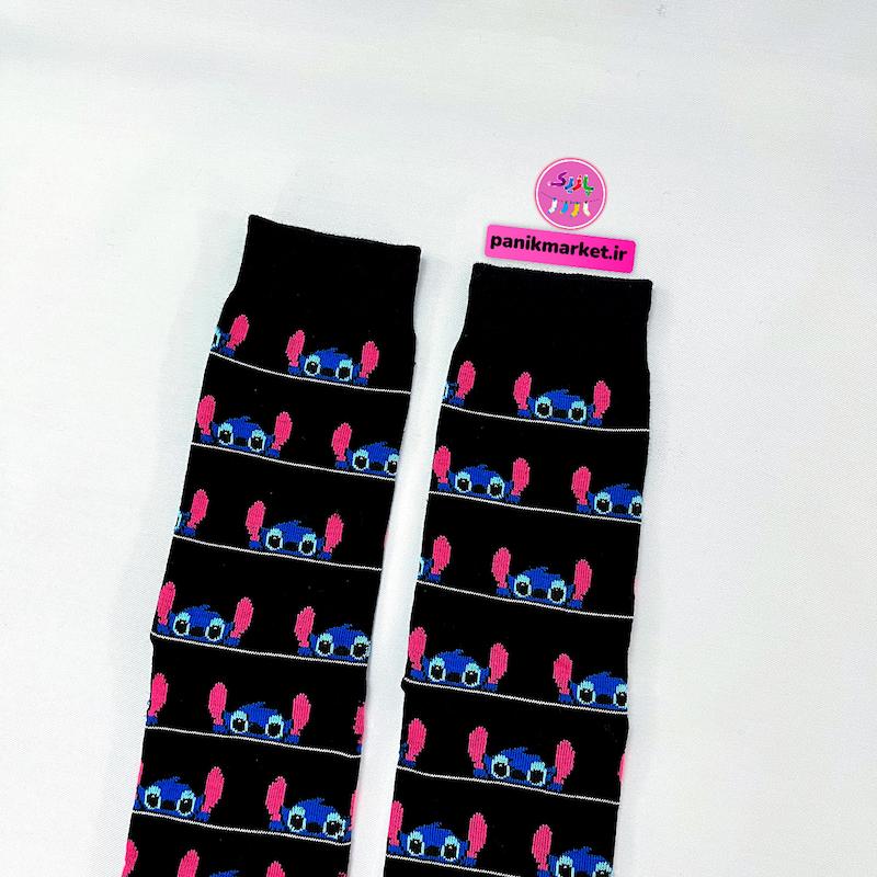 جوراب ساقدار سوپر پنبه نانو فانتزی طرح استیچ مشکی (Stitch Black) برند پاتریس - رنگ مشکی و طرح‌های کیوت و تکرارشونده‌ی شخصیت استیچ