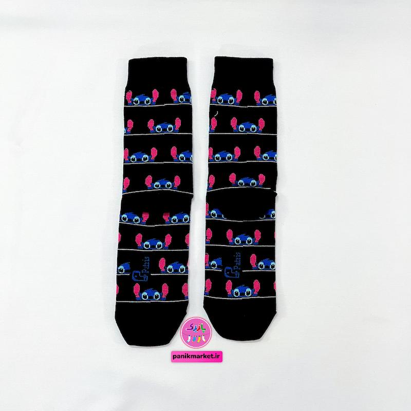 جوراب ساقدار سوپر پنبه نانو فانتزی طرح استیچ مشکی (Stitch Black) برند پاتریس - رنگ مشکی و طرح‌های کیوت و تکرارشونده‌ی شخصیت استیچ