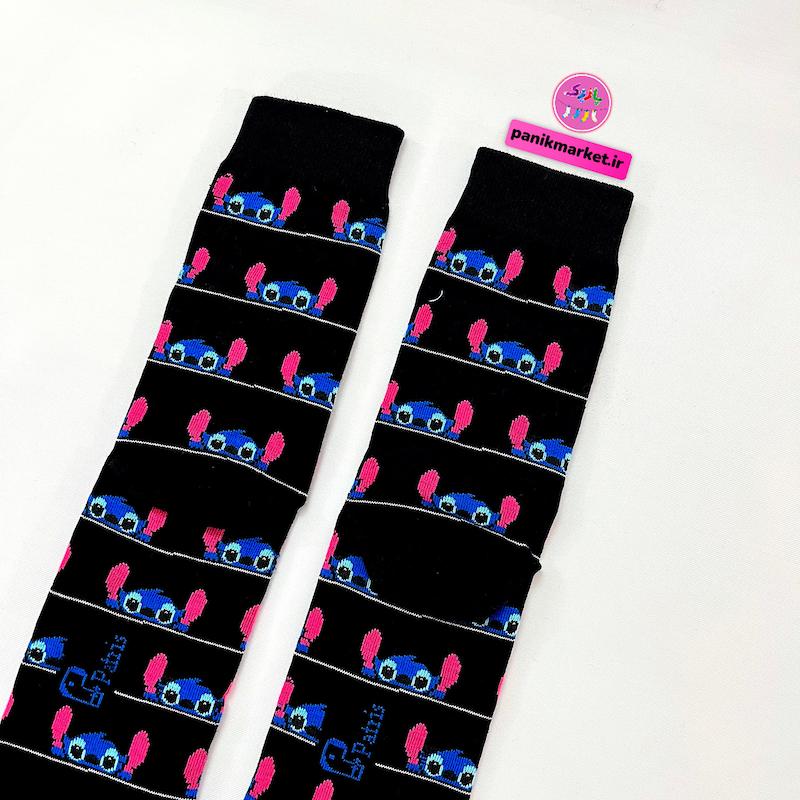 جوراب ساقدار سوپر پنبه نانو فانتزی طرح استیچ مشکی (Stitch Black) برند پاتریس - رنگ مشکی و طرح‌های کیوت و تکرارشونده‌ی شخصیت استیچ