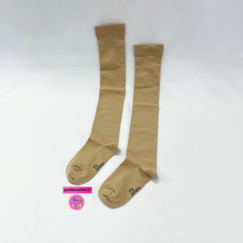 جوراب بالازانو تک رنگ کرم روشن