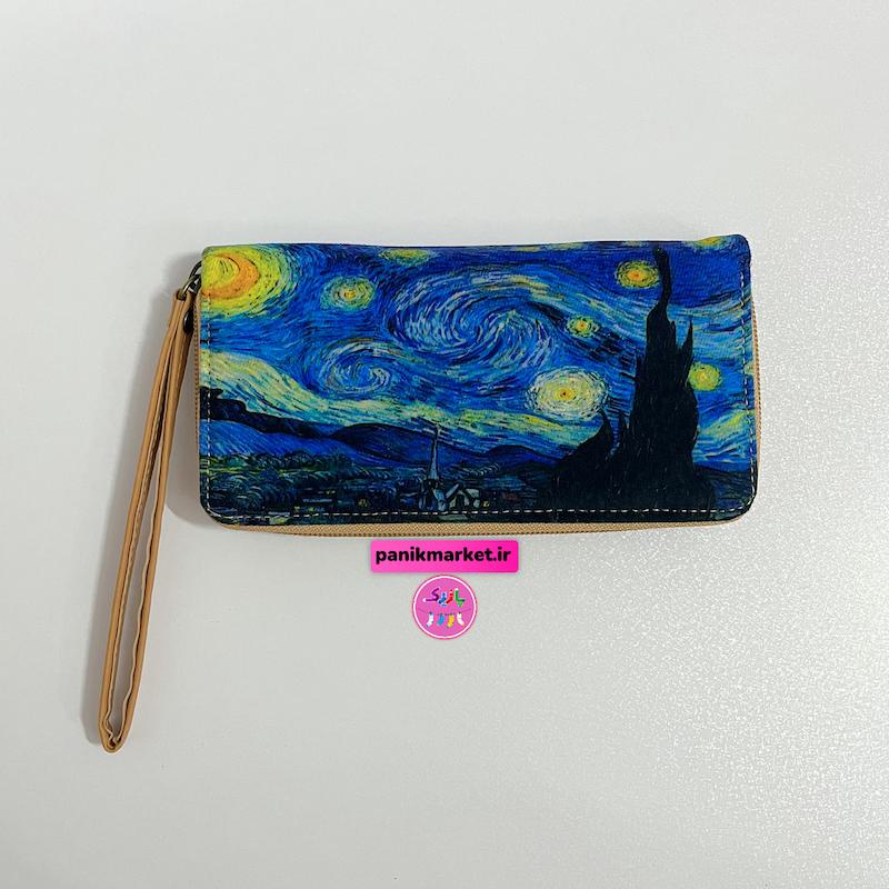 کیف پول طرح نقاشی شب پر ستاره ✨🌃