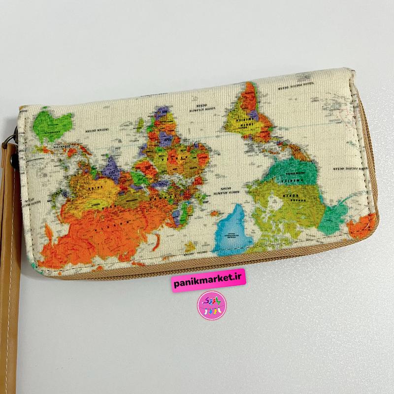 کیف پول طرح نقشه جهان روشن 🌍✨