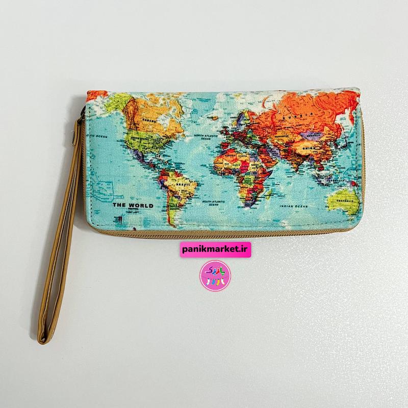 کیف پول طرح نقشه جهان آبی 🌍✨
