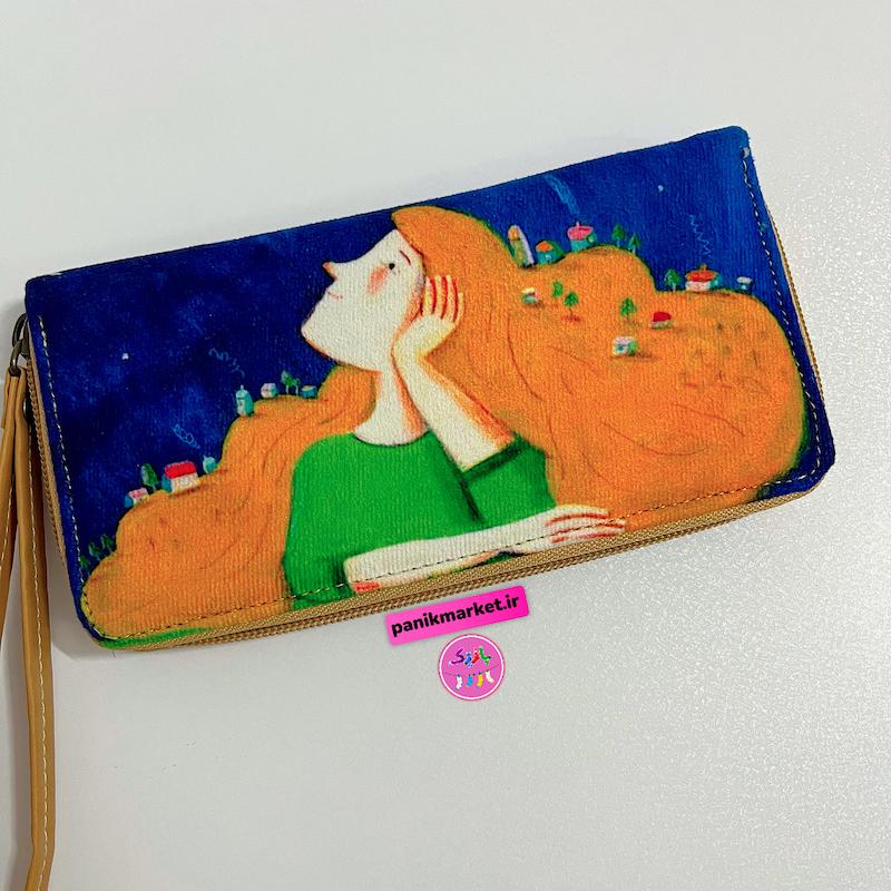 کیف پول طرح شهر رویایی دختر مو نارنجی 🧡