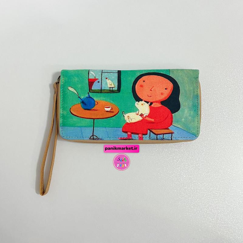 کیف پول طرح عصرونه سبز دخمل و پیشی ❇️🐱👧🏻