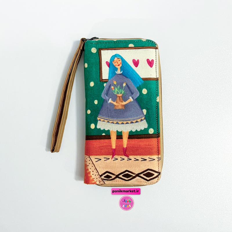 کیف پول طرح گلدان زنبق در دست نیلوفر آبی 🎍🪻