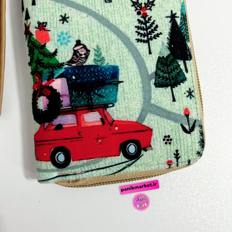 کیف پول طرح سفر کریسمسی با ماشین قرمز 🎄🦉🚘
