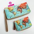 ست کیف پول و جاکارتی طرح نقشه جهان آبی 🌎